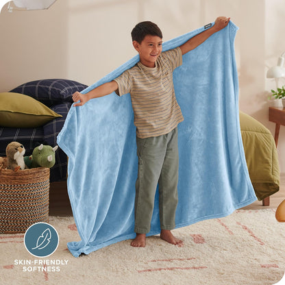 Bare Home Fleece Blanket - Kid Size - Ultra-Soft Lightweight for Bed, Sofa, and Couch - Luxury Microplush - Cozy Warm Blanket (Kid, Light Blue)