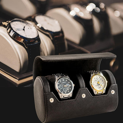 MR.OKAY 2 Watch Travel Case- Classic Leather Watch Case With Perfect Texture.Portable Watch Roll Or Organizer For Storage And Display. Luxury Gifts For Men, All Handmade by Artisans.