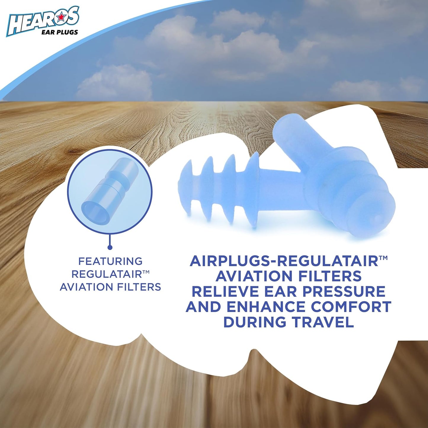 HEAROS AirPlugs Airline Pressure Reducing Earplugs, 1 Pair + Free Case, Latex Free Silicone, Reduce Ear Pain, NRR 20, Clear (5805)