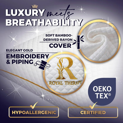 Royal Therapy King Memory Foam Pillows 4-Pack - Shredded Memory Foam Pillow for All Sleep Positions - Medium Firm Pillow with Adjustable, Bamboo-Derived Rayon Cover, CertiPUR-US, Oeko-TEX Certified