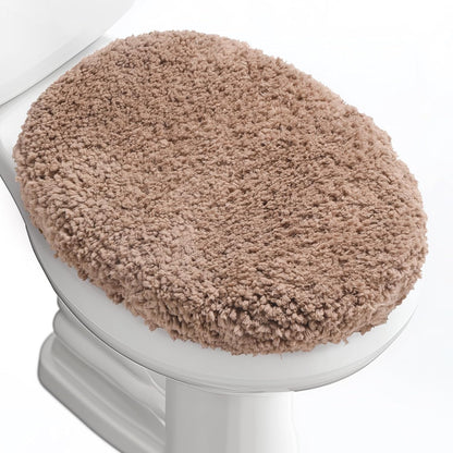 Microfiber Elongated Toilet Seat Cover 19.5"x 15" Machine Washable Solid Toilet Lid Cover Adjustable Rubber Backing Fits Most 18-19.5" L x 14-16" W Elongated Toilet Seat