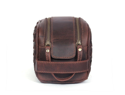 10" Premium Leather Toiletry Travel Pouch With Waterproof Lining | King-Size Handcrafted Vintage Dopp - Kit ~ Gift for Father's Day By Aaron Leather Goods (Wheat Brown)