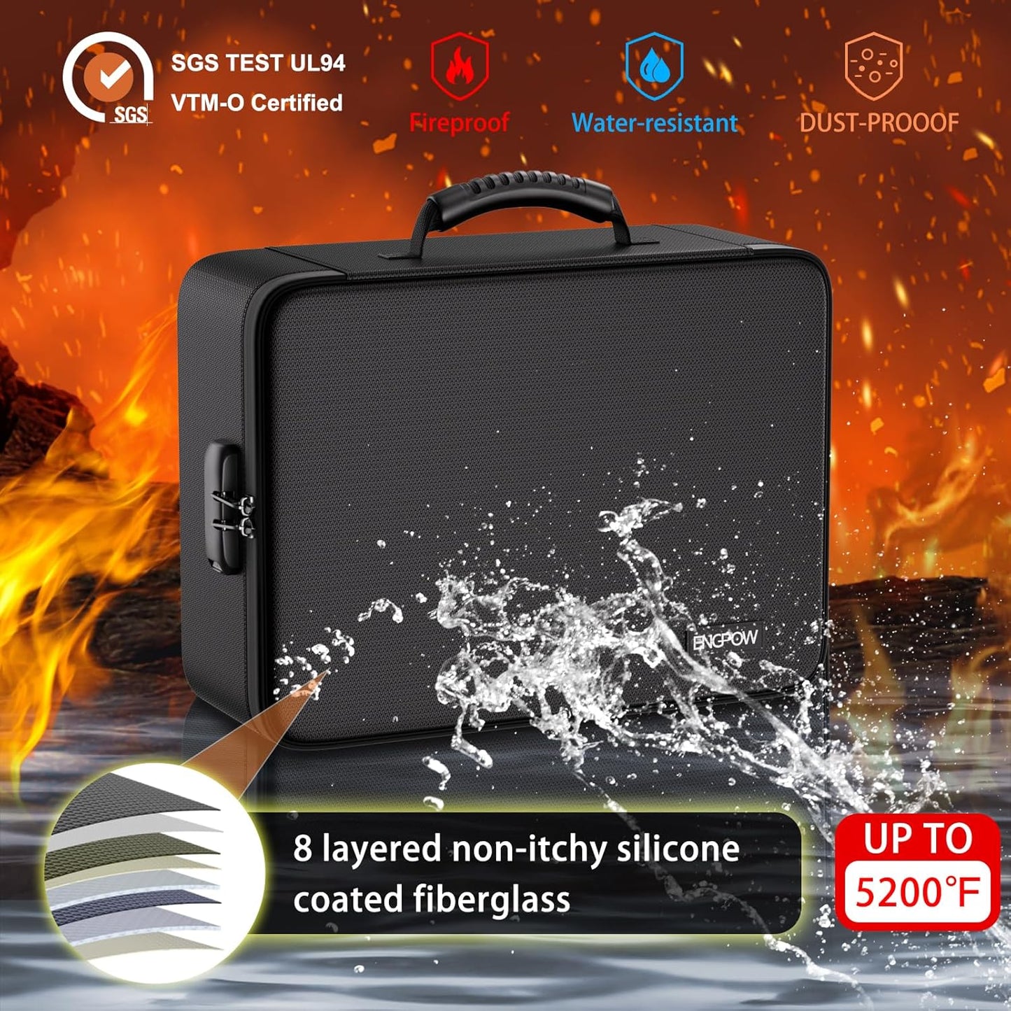 ENGPOW Fireproof File Organizer Bag with 13 Colorful Pockets Accordion File Folder,5200℉ Document Organizer Box with Lock&Labels,Multi-Layer Portable Home Safe Storage for Important Documents,Files