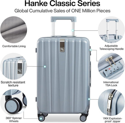 Hanke Luggage Sets 3 piece Carry On Luggage with Wheels PC Hard Shell Suitcases Lightweight Checked Travel Luggage Large Travel Suitcase Woman Men 20/24/29 Inch(Grey)