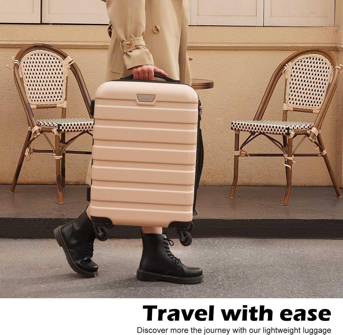Coolife Luggage 3 Piece Set Suitcase Spinner Hardshell Lightweight TSA Lock (apricot white, 3 piece set(20in24in28in))