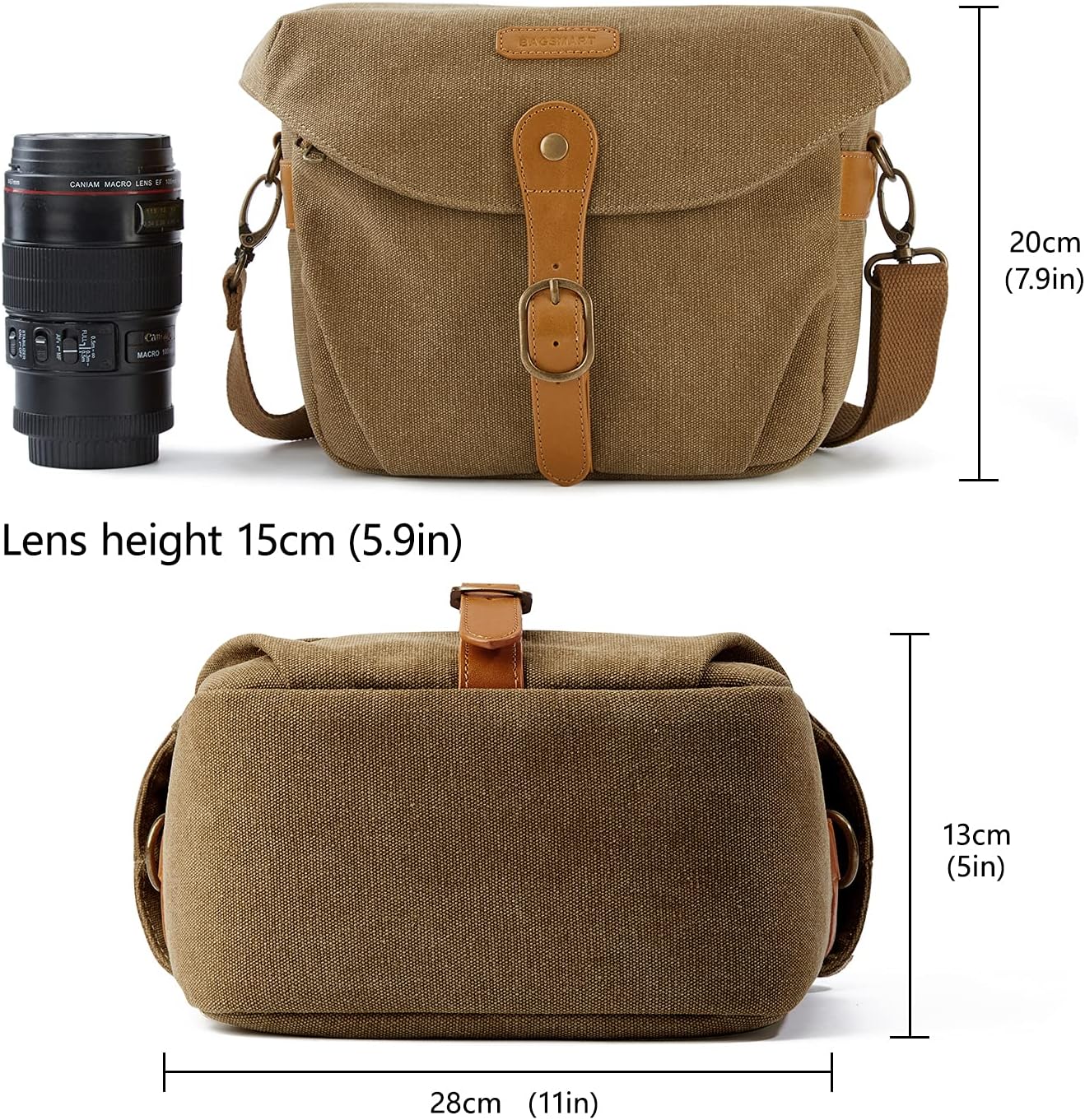 BAGSMART Camera Bag, SLR DSLR Canvas Crossbody Camera Case, Compact Camera Shoulder Bag with Rain Cover for Women and Men