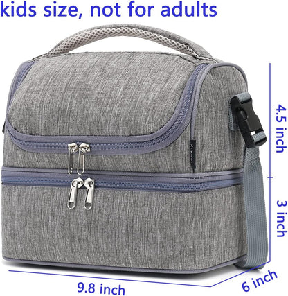 FlowFly Double Decker Cooler Insulated Lunch Bag Large Tote for Boys, Girls, Men, Women, With Adjustable Strap (Grey)