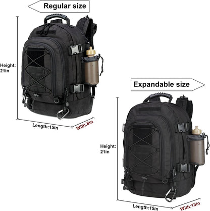 Large Tactical Backpack for Men Military Backpack with DIY System for Travel, Work,Camping,Hunting,Hiking,Sports (BLACK)