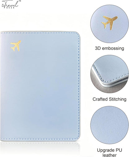 Passport Holder for Travel Essentials,RFID Blocking Passport Cover Case for Travel Accessories,Travel Wallet for Women Men (Light Blue)