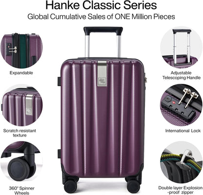 Hanke Expandable Hardshell Luggage Sets 3 piece Carry On Luggage with Wheels Suitcases Lightweight Checked Tsa Luggage Rolling Large Suitcase Travel Luggage Bag Woman Men 20/24/29 Inch(Purple)