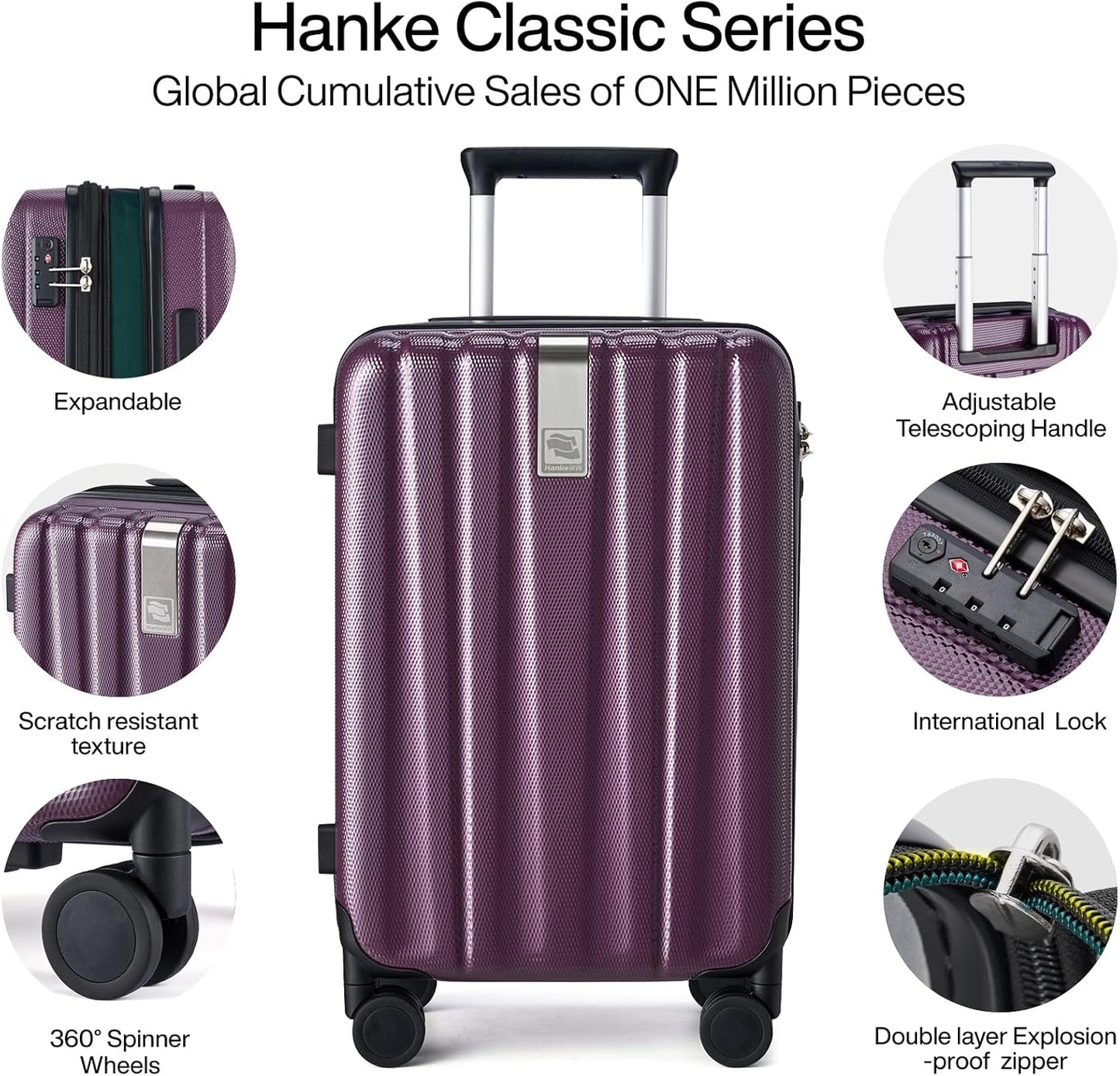 Hanke 29 Inch Expandable Checked Luggage Lightweight PC Hard Shell Luggage Suitcases with Wheels Tsa Luggage Rolling Large Suitcase Travel Luggage Bag for Study Abroad(Purple)