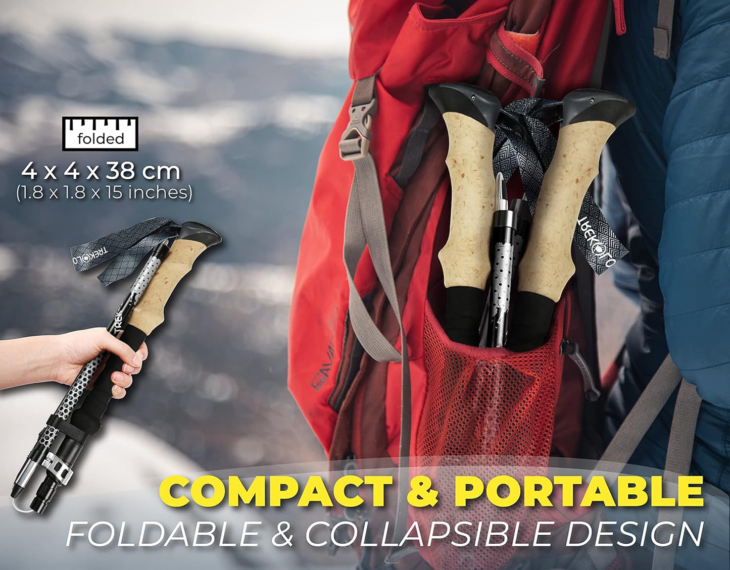Trekology Trek-Z Collapsible Hiking & Trekking Poles - Balance Support for Seniors, Women, and Men, 2pc Per Set