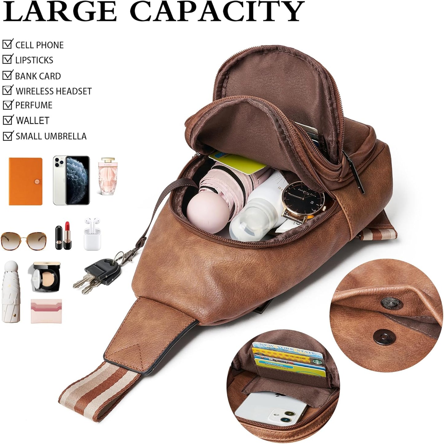Sling Bag Crossbody Bags for Women Small Cross Body Bag Fanny Packs Chest Sling Purse for Daily Travel Leisure Sport
