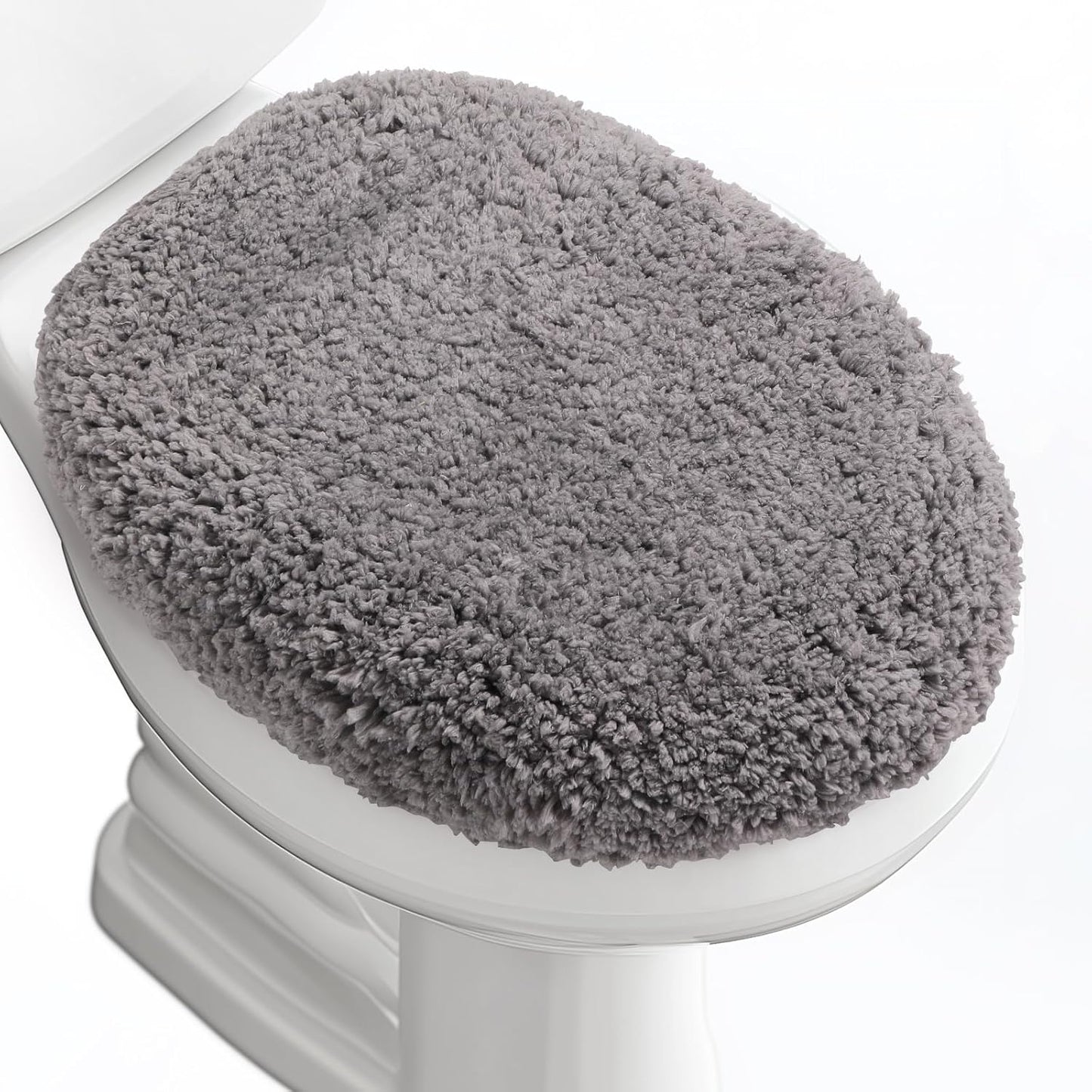 Microfiber Elongated Toilet Seat Cover 19.5"x 15" Machine Washable Solid Toilet Lid Cover Adjustable Rubber Backing Fits Most 18-19.5" L x 14-16" W Elongated Toilet Seat