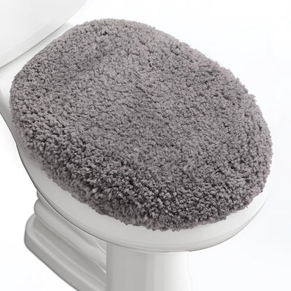 Microfiber Elongated Toilet Seat Cover 19.5"x 15" Machine Washable Solid Toilet Lid Cover Adjustable Rubber Backing Fits Most 18-19.5" L x 14-16" W Elongated Toilet Seat