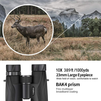Ceagleeye10x42 Binoculars for Adults,Ipx7 Professional Waterproof and Anti-Fog with 23mm Large Eyepiece Bak4 Lens,Binoculars for Travel Bird Watching Hunting Sports Extra Bag,Strap,Phone Adapter,Black