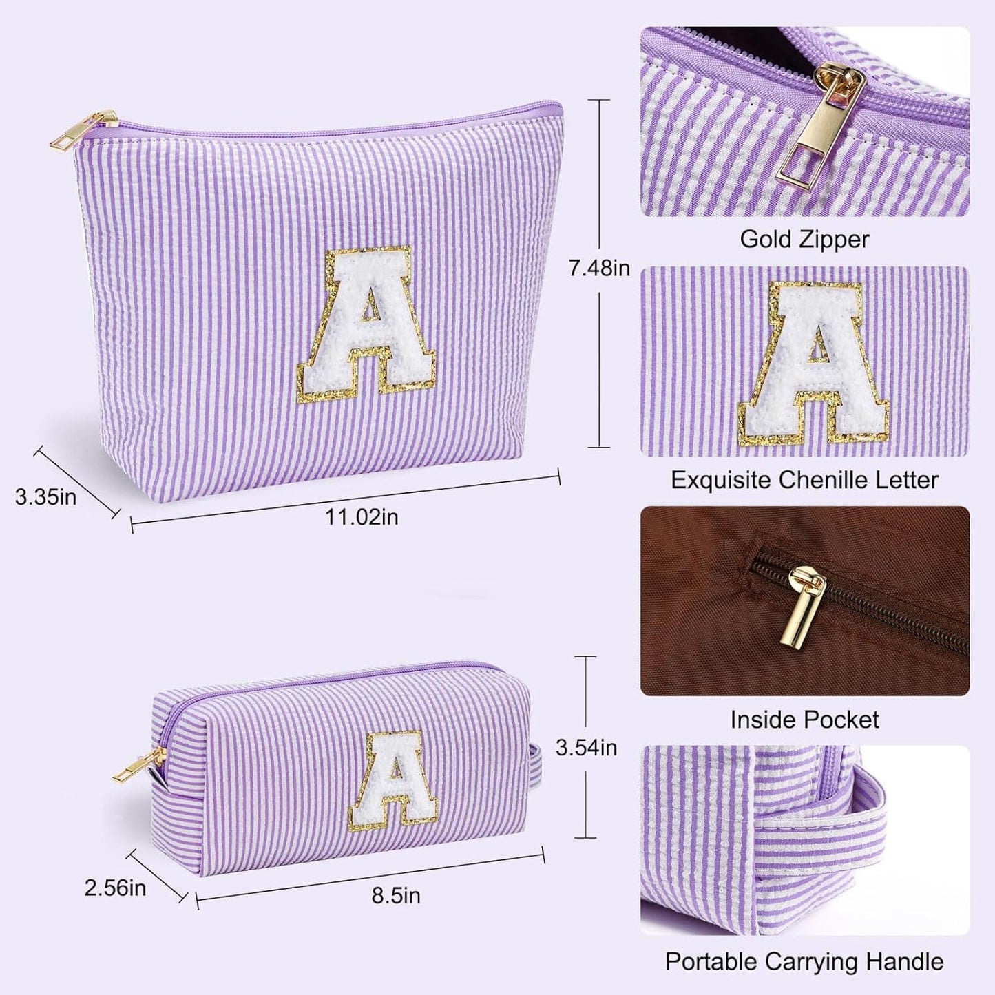 YOOLIFE Travel Makeup Bag Organizer - Small, Initial, Teen Girl Gift for Travel or Birthday