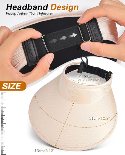 Sun Visor Hats for Women,UPF50+ Wide Brim Sun Hats Adjustable Foldable Beach Hats for Daily Travel