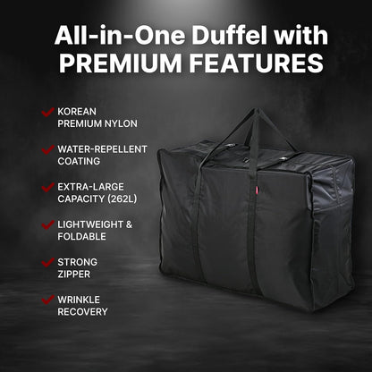 Plago Professional Quality Nylon Extra Large Duffel Bag, Lightweight Foldable Water Repellent, Cargo for Travel, Folding Bike, Tent Mattress Closet Storage (XXXL: 262L capacity (39""x28""x14.6""))