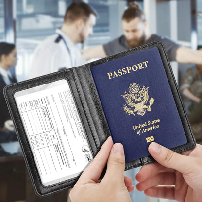 Eoehro Passport and Vaccine Card Holder Combo, Faux Leather, Compact, Lightweight, Waterproof, AA-Black