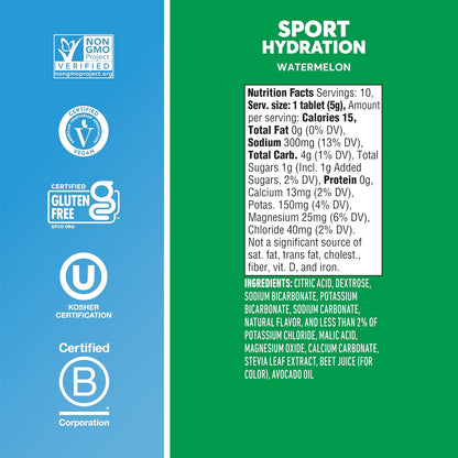 Nuun Sport Electrolyte Tablets with Magnesium, Calcium, Potassium, Chloride & Sodium, Gluten Free & Vegan, Watermelon, 8 Pack (80 Servings Total)