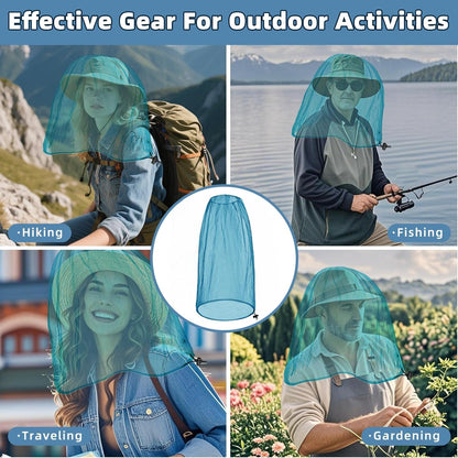 Oversized Mosquito Net 42 x 25 Inches Ultra Large Mosquito Head Net Face Neck Fly Mesh Netting Fits All Hats for Outdoor Camping Hiking Fishing Gardening Safari(Blue)