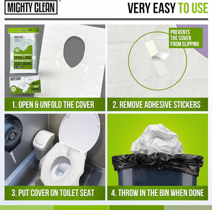 XL Disposable Toilet Seat Covers by Mighty Clean｜100% Waterproof ｜Individually Wrapped, Extra Wide Covers for Adults and Kids｜40 Count