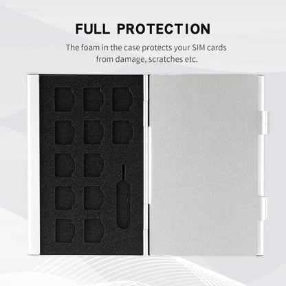 Aluminum SIM Card Case, 26Slots Ultrathin SIM Card Holder, Fit for 24 Nano sim Card and 2 Cell Phone Eject Pin Slots, Silver
