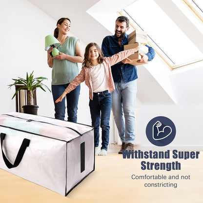 4 Pack Large Strong Moving Bags with Zippers & Carrying Handles - Water-Resistant - Heavy Duty Storage Tote for Space Saving, Fold Flat, Alternative to Moving Box (Semi-Transparent)