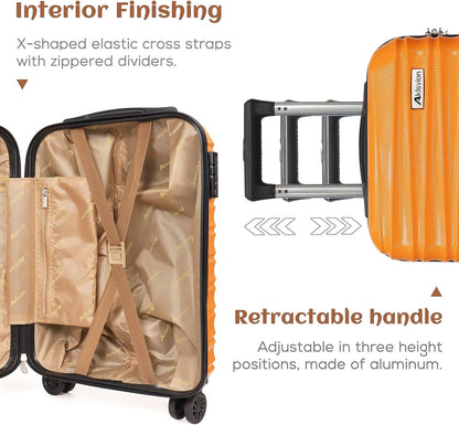 Carry on luggage 20 In suitcase with Spinner Wheels ABS & PC Hardside Luggage（Orange）