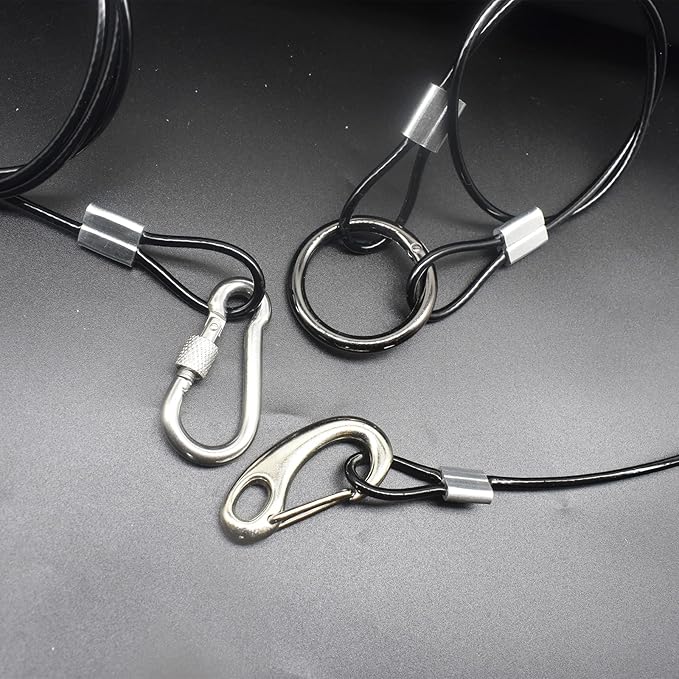 6 pcs 39 inch (100cm) 3mm Thickness Stainless Steel Wire Cable with Loops Vinyl Cover Coated Short Rope Lanyard Lock Safety Tether Chains, Black
