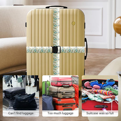 Luggage Straps for Suitcases, Travel Adjustable Belt with Quick Release Buckle, Heavy Duty Nylon Bag Packing Strap, Unique Bright Identifiers Business Travel Accessories (2 Pack) - White Flowers