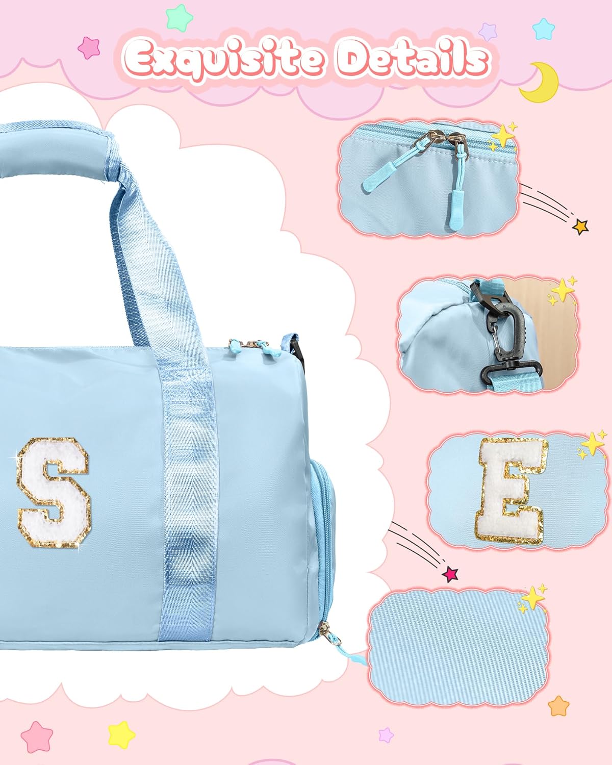 Gifts for 3 4 5 6 7 8 9 Year Old Girls-Girl Gym Bag with Shoe Compartment, Kid Personalized Weekender Dance Bags, Initial Travel Tote with Makeup Pouch, Easter Gift for Teen (Letter C)