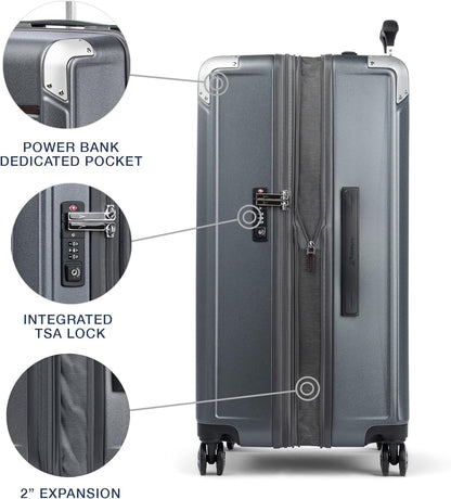 Travelpro Platinum Elite Hardside Expandable Checked Luggage, 8 Wheel Spinner, TSA Lock, Hard Shell Polycarbonate Suitcase, Vintage Grey, Checked Large 28-Inch