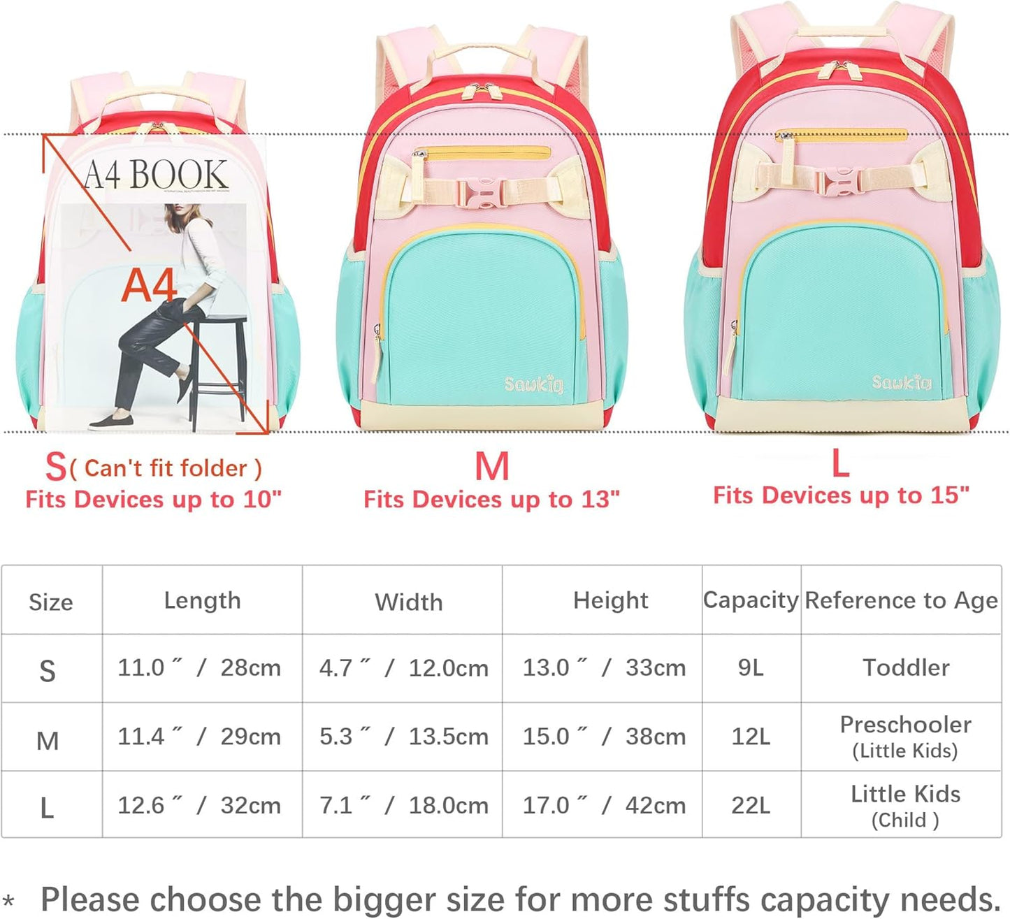 Lightweight Cute Kids Backpack for School Kindergarten Elementary Backpacks for Gilrs ages 6-8-10 (Aqua Pink Red)