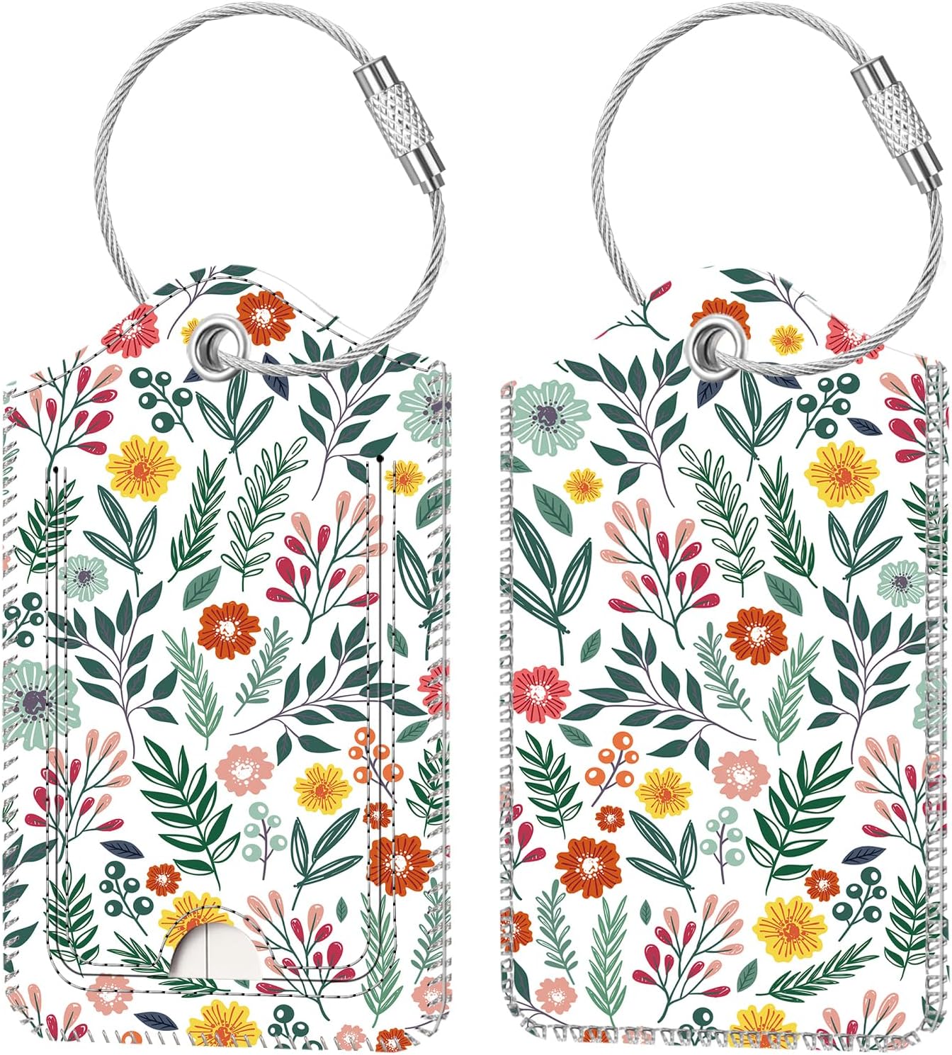 Fintie Luggage Tags, Privacy Cover ID Label with Stainless Steel Loop and Address Card for Travel Bag Suitcase, Spring (2 Piece)
