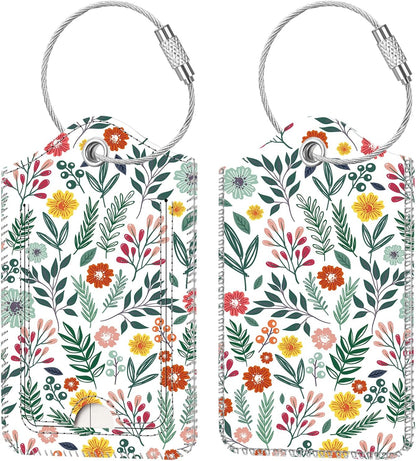 Fintie Luggage Tags, Privacy Cover ID Label with Stainless Steel Loop and Address Card for Travel Bag Suitcase, Spring (2 Piece)