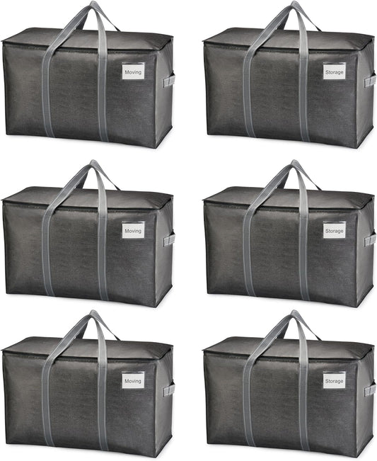 VENO 6 Pack Moving Bags, Heavy Duty, Moving Boxes Alternative, Packing Storage Supplies for Dorm Room Essentials with Zipper for Clothes, Extra Large Totes for Packaging (Dark Gray, 6 Pack)