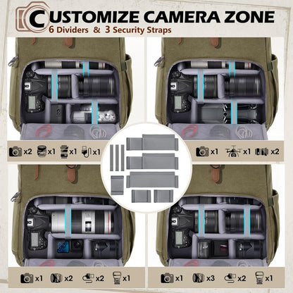 RAINSMORE Camera Bag Backpack for DSLR/SLR Mirrorless 15.6 Inch Laptop Camera Back Pack for Photographers Anti-Theft Photography Bags Case with Tripod Holder & Rain Cover, Green