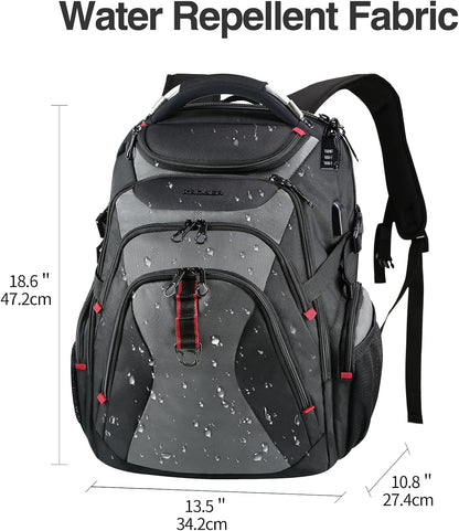 KROSER Travel Laptop Backpack 17.3 Inch XL Computer Backpack with Hard Shell Saferoom RFID Pockets Water-Repellent Business College Daypack Stylish Bag for Men/Women-Black Grey