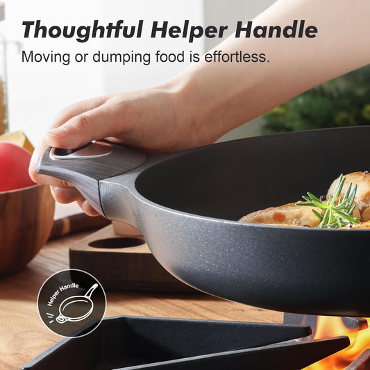 SENSARTE Nonstick Frying Pan Skillet 12.5Inch Large Non Stick Omelette Pans with Ergonomic Handle, Healthy Kitchen Cooking Chef's Pan, Free of Intentionally Added PFOA, Induction Compatible, Black