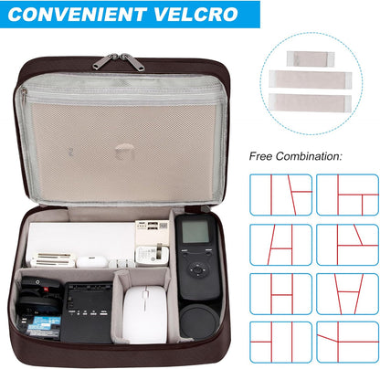 CILLA Electronic Organizer Travel Case, Travel Cord Organizer Case Portable Waterproof Cable Organizer Bag for Charger, Cord, USB, Power Bank, Earphone, 9817, Coffee