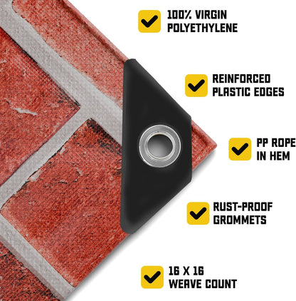 Core Tarps Extreme Heavy Duty 20 Mil Tarp Cover, Waterproof, UV Resistant, Rip and Tear Proof, Poly Tarpaulin with Reinforced Edges for Roof, Camping, Patio, Pool, Boat (Bricks/Black 8′ X 10′)