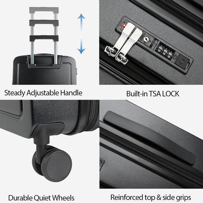 KROSER Carry On Luggage with Spinner Wheels & Built-in TSA Lock, Expandable Top Loading Hard Shell Suitcase Large Capacity Durable Rolling Luggage with USB Port, Carry-On 20-Inch, Black