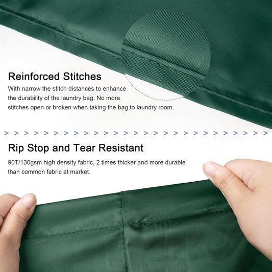 Polecasa Small Heavy Duty Laundry Bag with 130gsm Tear Resistant Fabric and Handles, Easy to Carry Durable Dirty Clothes Drawstring Bag, Perfect for College Dorm, Travel 2 Pack 21”x24”, Green