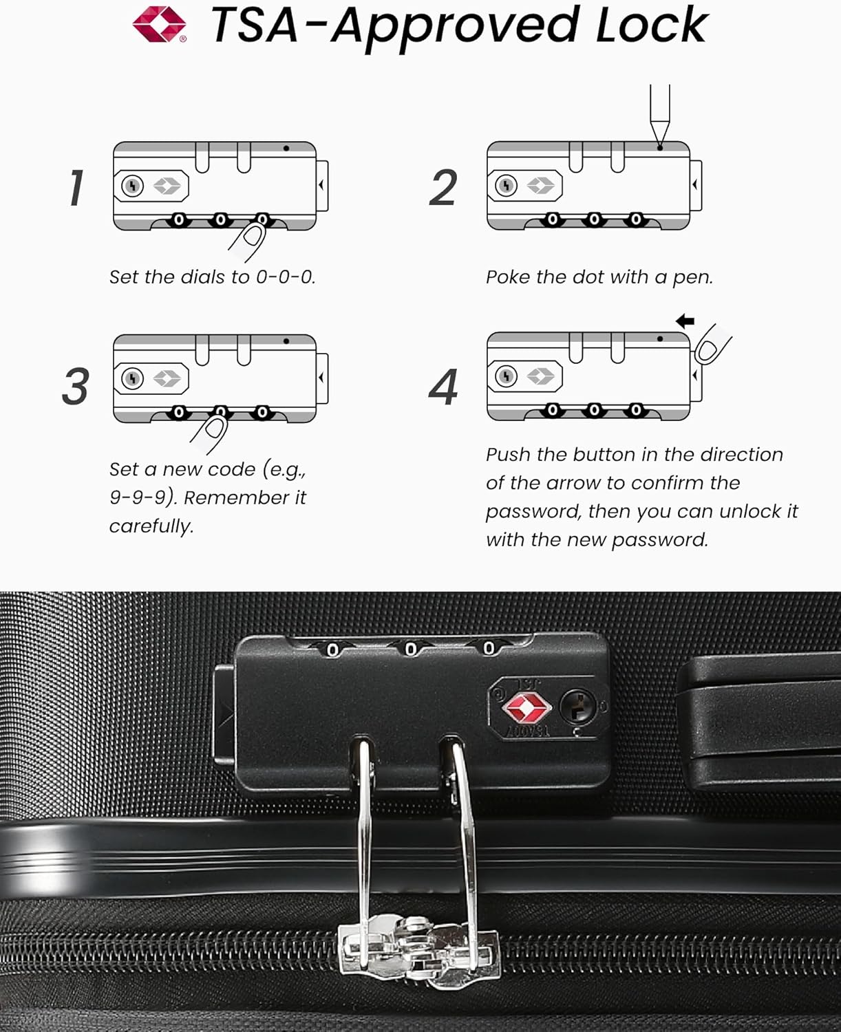 Luggage Sets 3 Piece, Expandable Hardside Suitcases with Wheels, Black