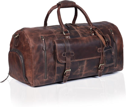 20 Inch Leather Duffel Bags for Men and Women Full Grain Leather Travel Overnight Weekend Leather Bags Sports Gym Duffel for Men