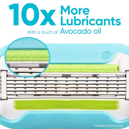 Gillette Venus Extra Smooth Razor for Women, Includes 1 Reusable Razor Handle + 4 Refills, 5-Bladed, Ergonomic No-Slip Gel Handle and Shower Holder