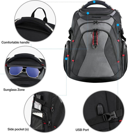 KROSER Travel Laptop Backpack 17.3 Inch XL Computer Backpack with Hard Shell Saferoom RFID Pockets Water-Repellent Business College Daypack Stylish Bag for Men/Women-Black Grey