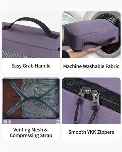 ECOHUB 7 Set Packing Cubes Tear-Resistant Luggage Packing Organizers with Number Icon for Travel Accessories Luggage Suitcase Machine Washable Packing Cubes (Purple)